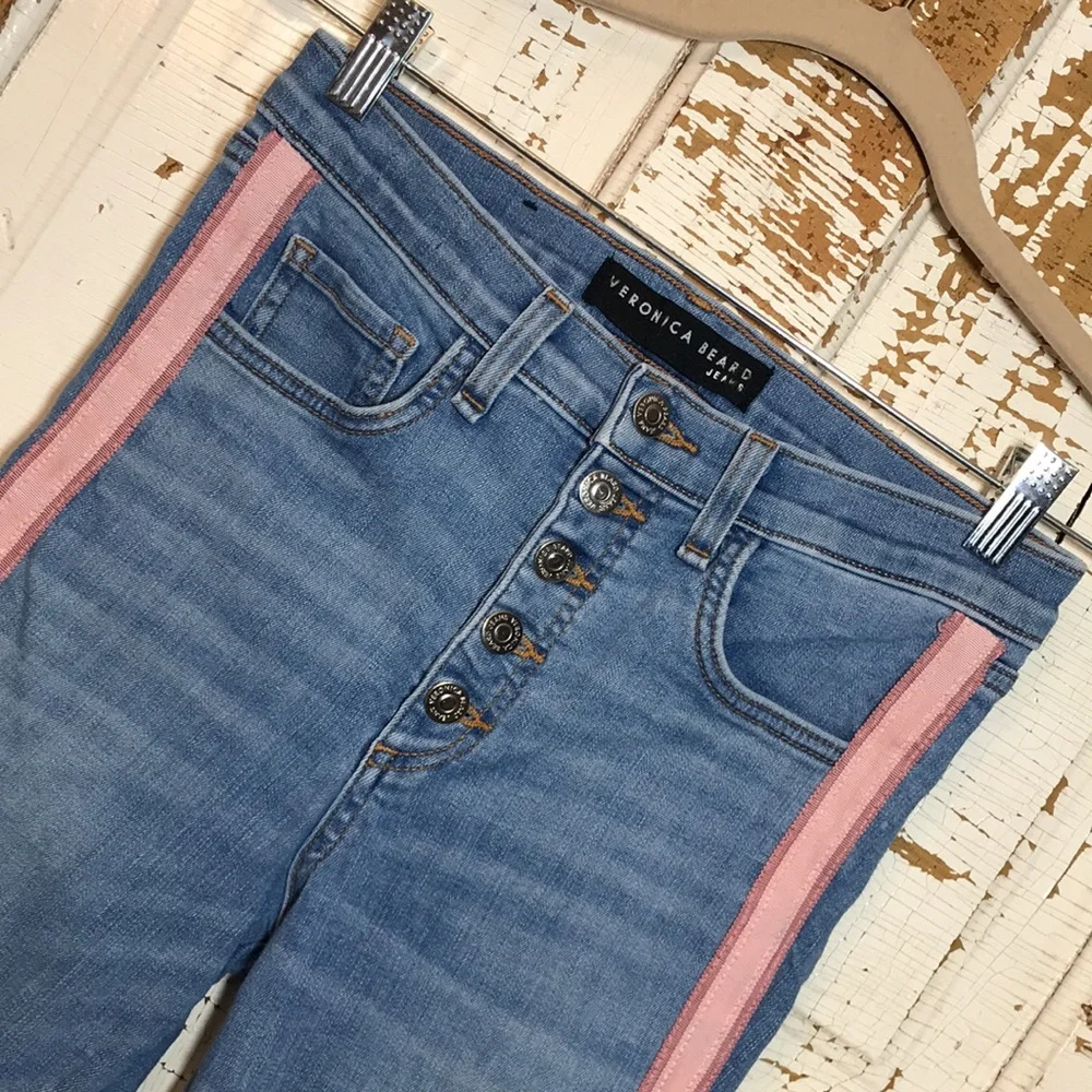 💙 Veronica Beard Carolyn 10” Baby Boot Pink Stripe Jeans - Picture 5 of 14
